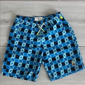 Boys Psycho Bunny Blue Geometric Swim Trunks